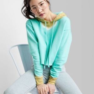 wild fable Mint Green and chartreuse Hooded Cropped Sweater